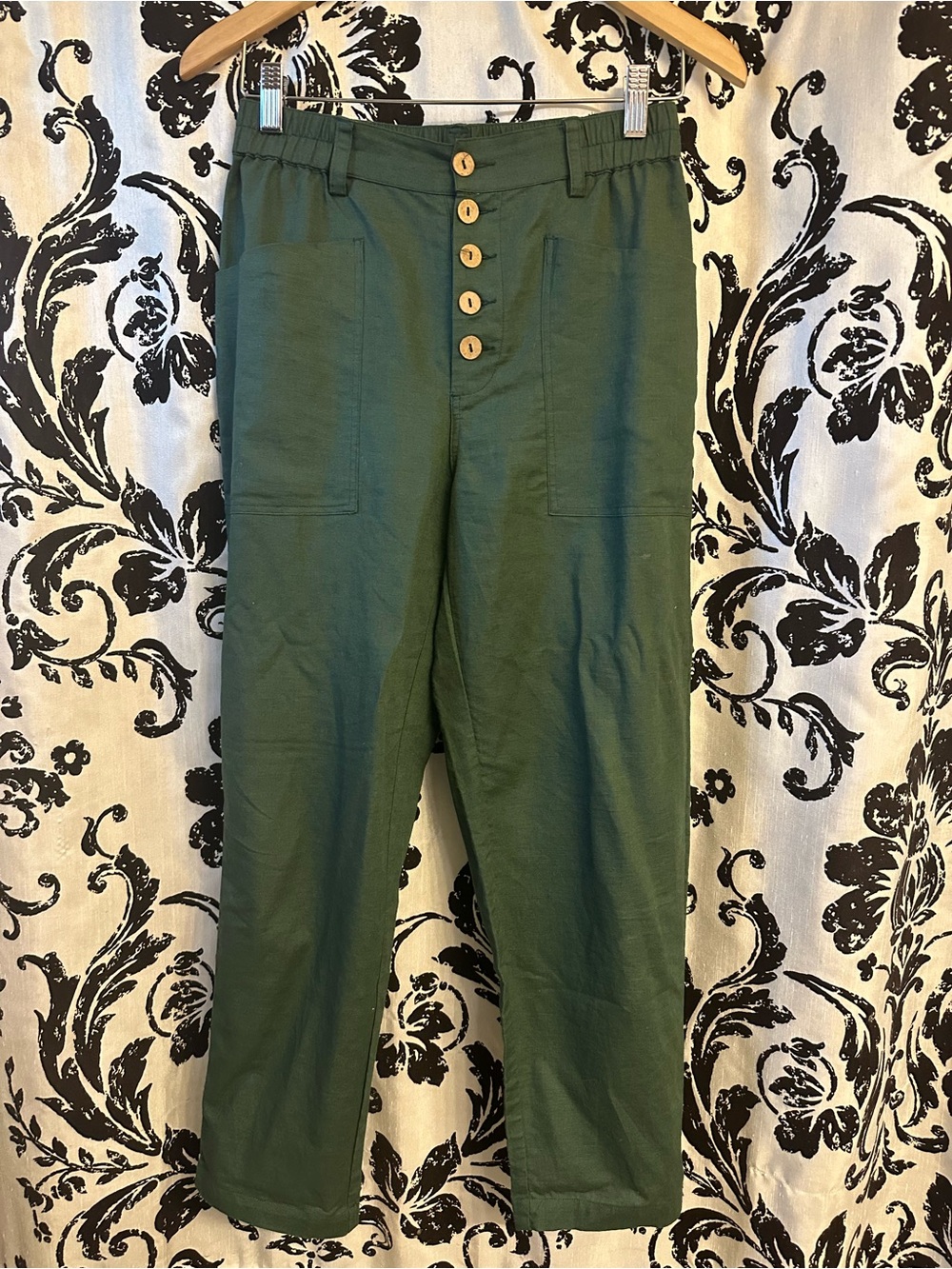 Women’s Lintico Green Button-Front Linen Pants Size XS